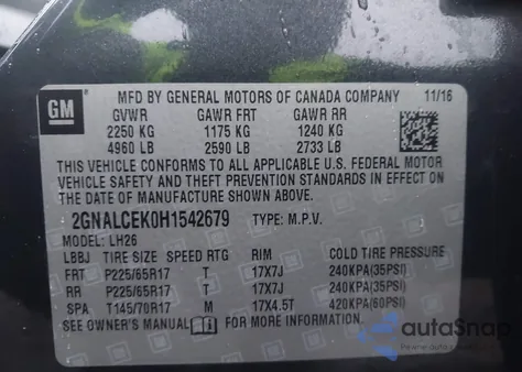 2017 Chevrolet Equinox Lt from USA, damaged, VIN 2GNALCEK0H1542679